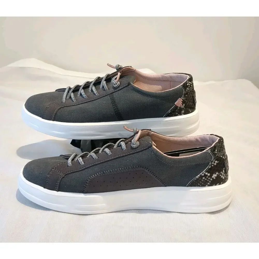 Hey Dude Karina Black Snakeskin Back Tennis Shoe Womens 8 Comfort